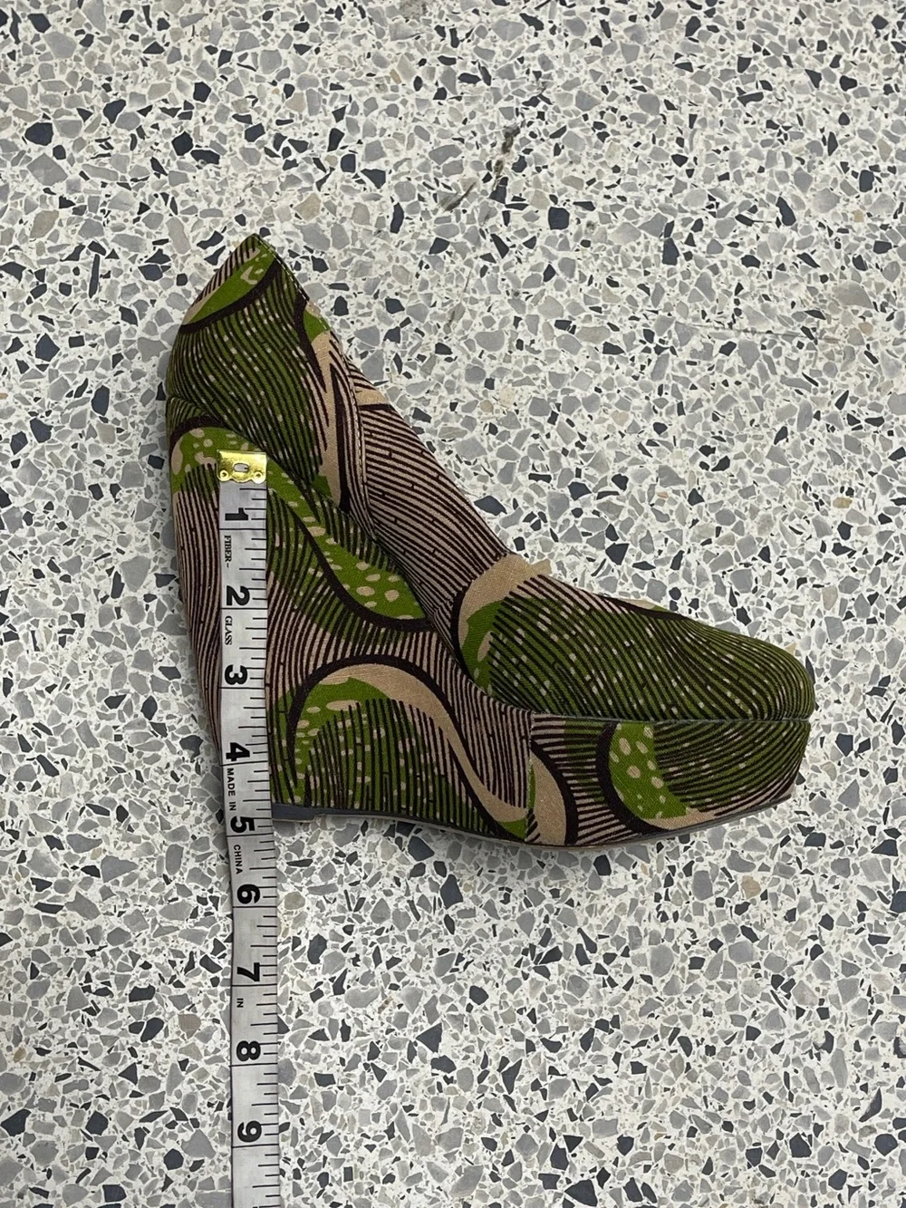 ALDO Forwood Tribal Olive Green & Tan Printed Pattern Platform Wedges